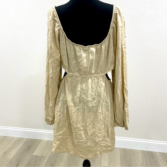 Light Taupe Linen Cut Out Sexy Cocktail Dress NWT - Picture 6 of 16